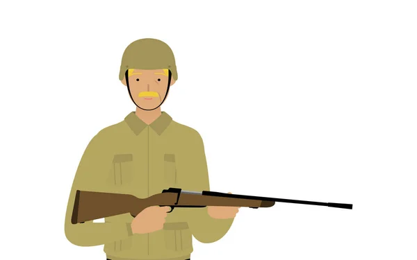 Soldat Âgé Pose Gardien Debout Avec Fusil — Image vectorielle