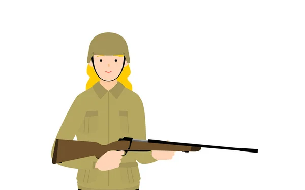 Soldado Feminino Pose Guarda Com Rifle — Vetor de Stock
