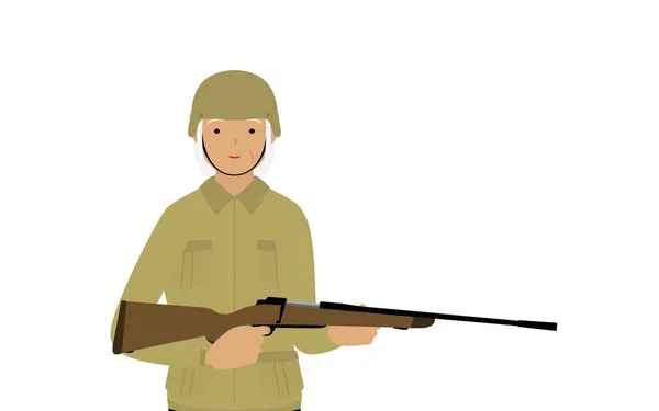 Senior Female Soldier Pose Staande Wacht Met Een Geweer — Stockvector