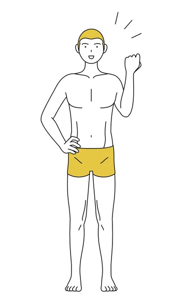 Dibujo Línea Hombre Con Epiléptica Puño Levantado Una Pose Alentadora — Archivo Imágenes Vectoriales