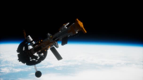 Ett stort rymdskepp i omloppsbana runt jorden. element som tillhandahålls av Nasa — Stockvideo