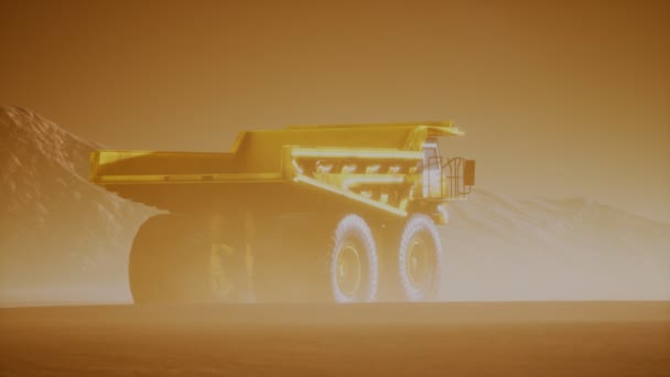 Big yellow mining truck in the dust at career — Stock Video
