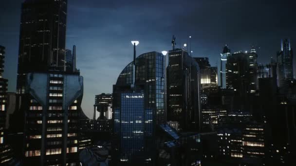 Панорама ночью с городскими зданиями — стоковое видео
