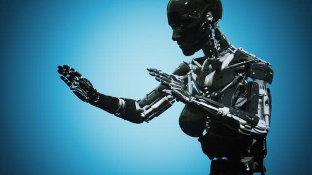 Футуристическая гуманоидная женщина-робот в концепции будущего — стоковое видео