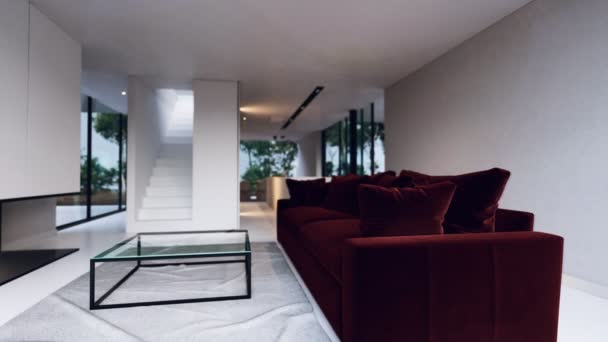 Moderne villa interieur met meubilair — Stockvideo