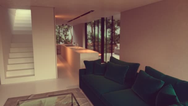 Moderno interior de villa con muebles — Vídeos de Stock