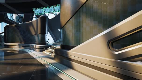 Futuristické moderní kancelářská budova interiér v městském — Stock video