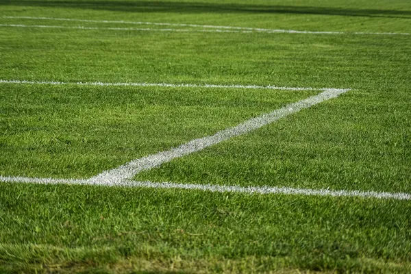 Die Weiße Linie Markierung Auf Dem Kunstrasen Fußballplatz — Stockfoto