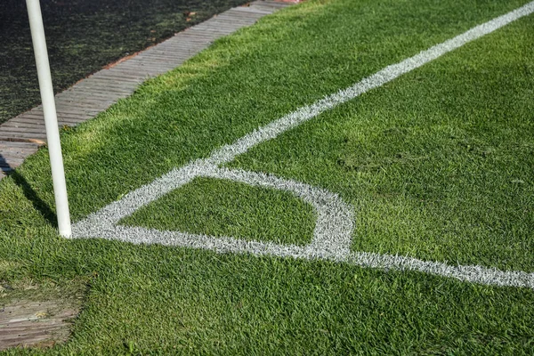 Fußball Oder Fußballfeld Ecke Mit Weißen Markierungen — Stockfoto