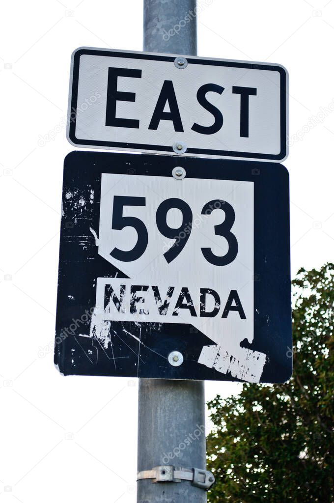 Roadway sign east 593 in Nevada, USA.