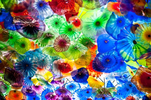 玻璃水母 拉斯维加斯宾馆天花板色彩艳丽的背景 免版税图库图片