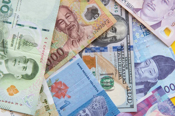 Una Colección Monedas Internacionales Fondo Dinero Cerca Money Exchange Finance — Foto de Stock
