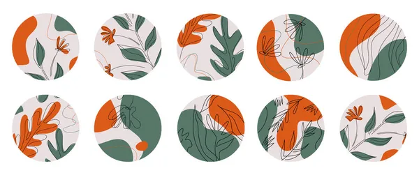 Ensemble de feuilles et fleurs diverses, formes abstraites — Image vectorielle
