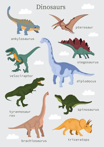 Dinosaurs set isolated on white background.