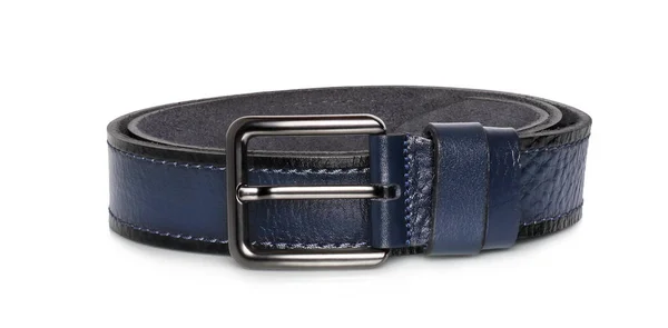 Cintura Pelle Blu Isolata Fondo Bianco — Foto Stock
