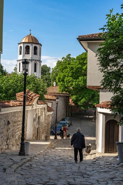 Płowdiw Bułgaria 2022 Wieża Kościoła Konstantyna Heleny Widokiem Miejscową Ludność — Zdjęcie stockowe