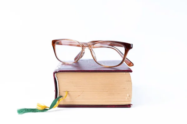 Blurred Image Glasses Light Background Lie Old Book Concept Religion — Foto de Stock