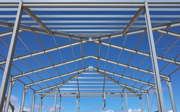 Detalhe Estrutura Metálica Edifício Navio Meio Construção Com Céu Azul — Fotografia de Stock