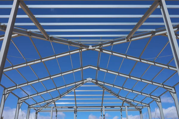 Détail Structure Métallique Bâtiment Navire Milieu Construction Avec Ciel Bleu — Photo