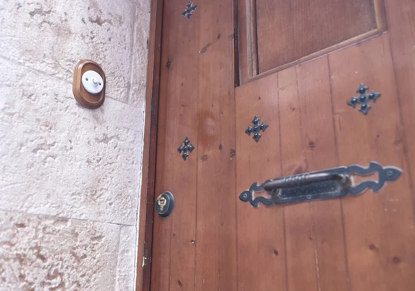 Детали Старого Керамического Дверного Звонка Стене Двери Кастильского Дома — стоковое фото