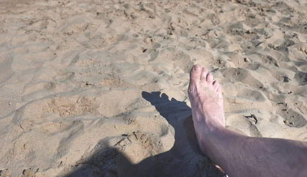 Detail Man Foot Sand Beach — Stockfoto