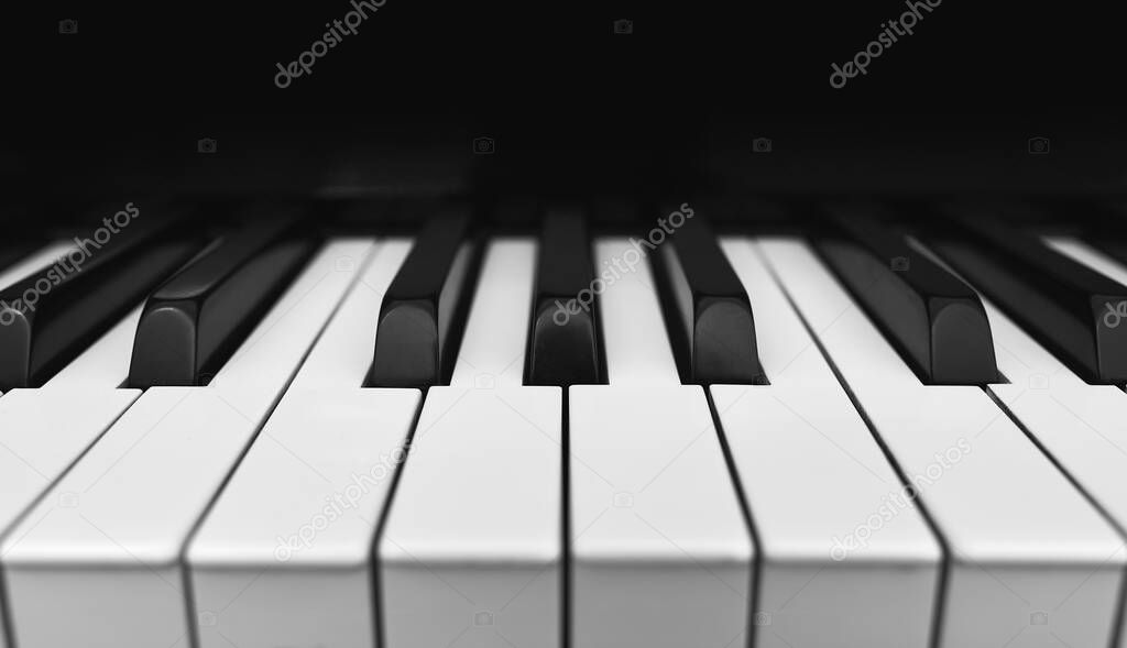 detail of a top view of a piano keyboard