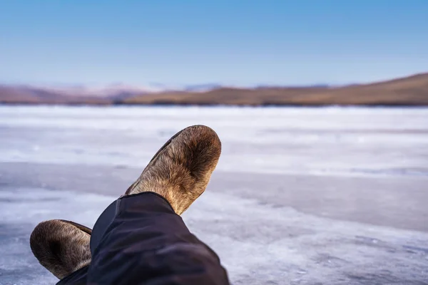 Arctische Laarzen Mukluks Hoge Bontlaarzen Een Soort Bontschoenen Laarzen Voor — Stockfoto
