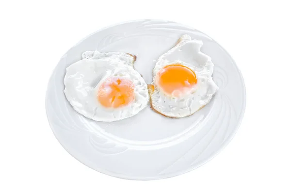 Αυγά: Τηγανιτό αυγό, πρωινό στο τραπέζι, απομονώνονται σε λευκό φόντο, στην κορυφή προβολή τροφίμων μαγείρεμα φωτογραφία αντικείμενο σχεδιασμού Εικόνα Αρχείου