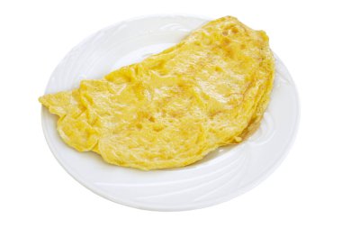 Yumurta: omlet, frittata, ev yapımı omlet, beyaz arkaplanda yalıtılmış omlet.