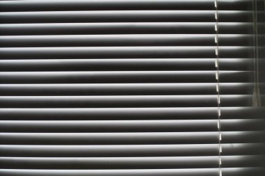 Part of the blinds with the adjustment handle is illuminated by daylight