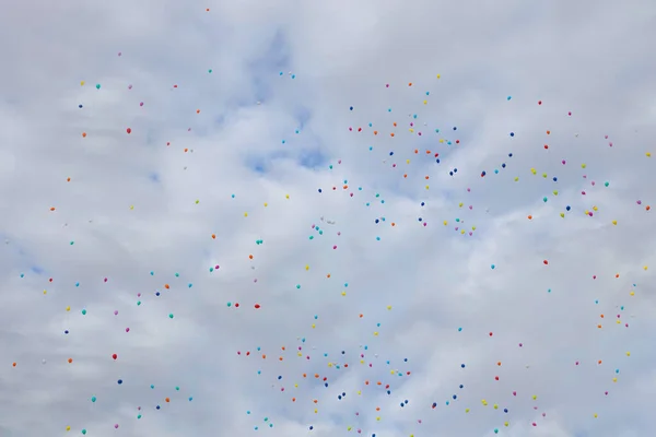 Numerous Balloons Flying Air Numbers Contagion Concept — Foto Stock