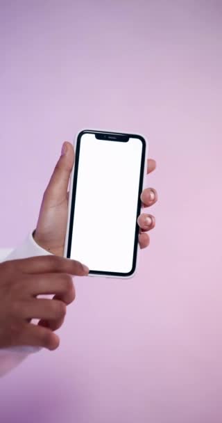 Young Man Hand Holding Smartphone Touching Phone White Screen — ストック動画