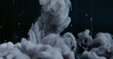 Purple Color Cloud. Ink Or Paint Mixing In Water. Slow Motion. Black Background. Abstract Motion Backdrops, Transitions, Art Effect.