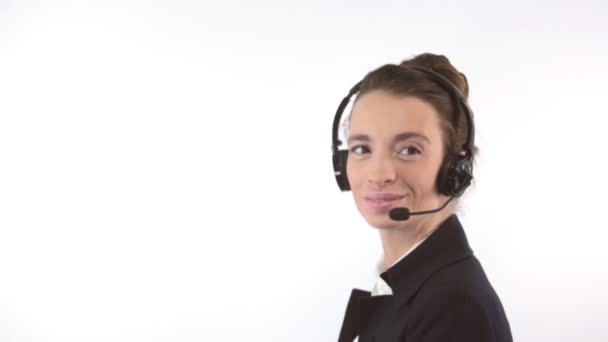 Unterstützungsfrau mit Headset — Stockvideo
