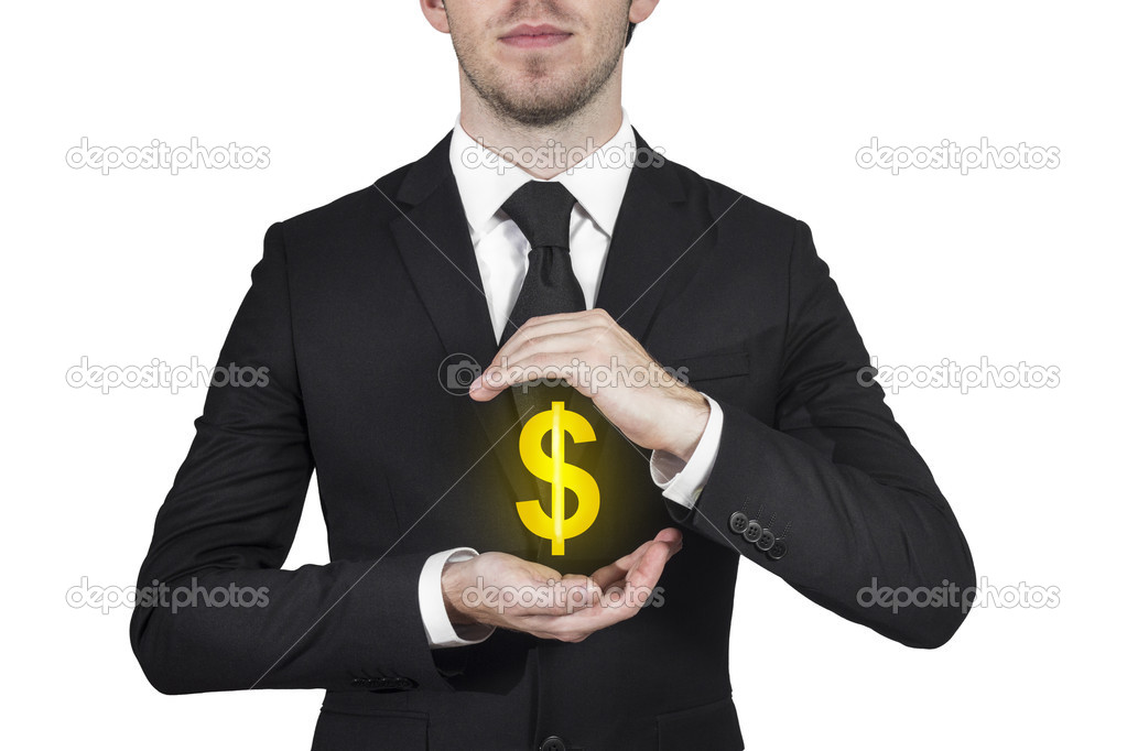 Businessman protecting dollar symbol