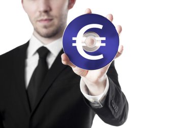 man holding euro cd in hand clipart