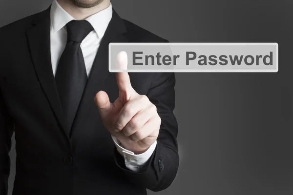 Businessman pressing touchscreen enter password — Stock Photo, Image