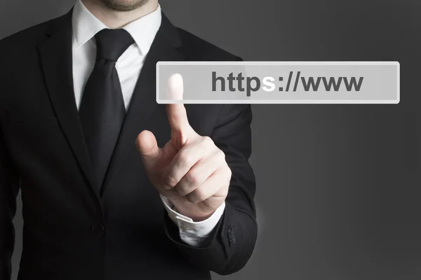 Businessman touchscreen https browser — Stock Photo, Image