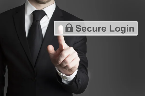 Homem de negócios touchscreen login seguro — Fotografia de Stock