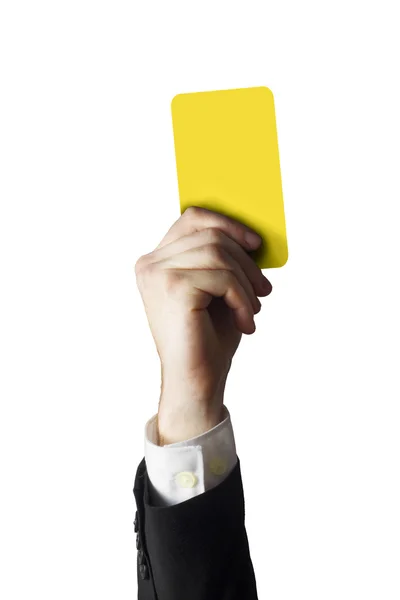 Empresário mostrando cartão amarelo — Fotografia de Stock