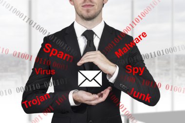businessman protecting mail from spam clipart