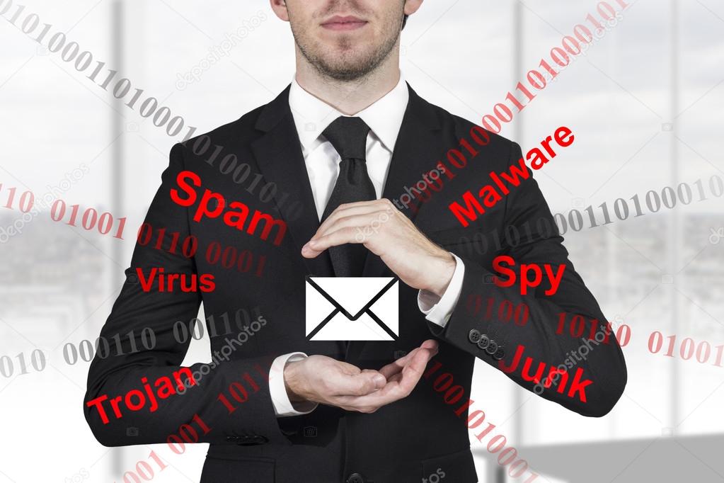 Businessman protecting mail from spam — Stock Photo © Imilian 47850311