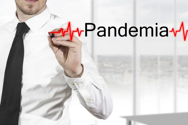 Doctor writing pandemia heartbeatline — Stock Photo, Image