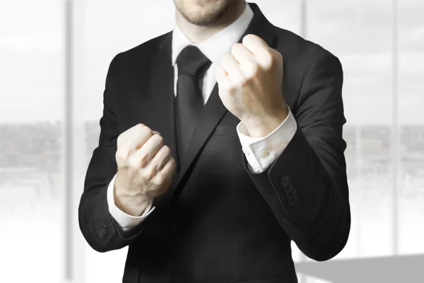 Businessman fighter fists up — Stock Photo, Image