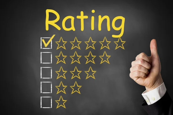 Thumbs up rating stars chalkboard — Stock Photo, Image