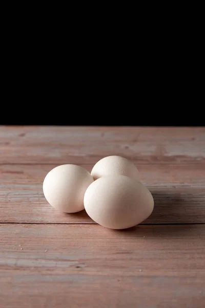 Fresh Free Range Eggs Chicken Farm Wooden Table Background — Stockfoto