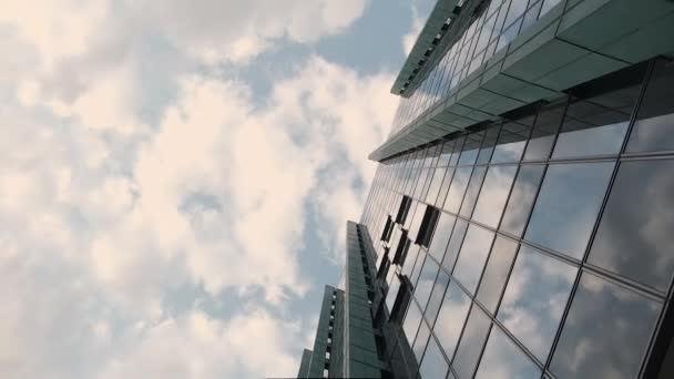 Glass skyscrapers in Frankfurt. Footage from below — Stock Video