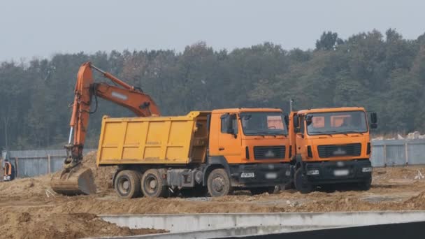 Equipamento Especial Construção Caminhões Uma Escavadeira — Vídeo de Stock