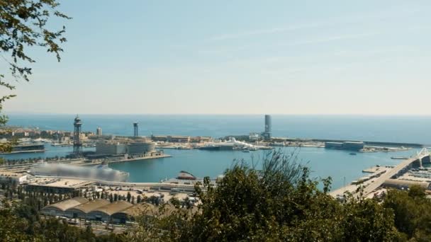 Λιμάνι Στη Βαρκελώνη Θάλασσα Πόλη Από Ύψος Τουρισμός — Αρχείο Βίντεο
