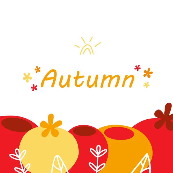Vector Template Autumn Red Yellow Berries Leaves White Background Flat — Stockový vektor